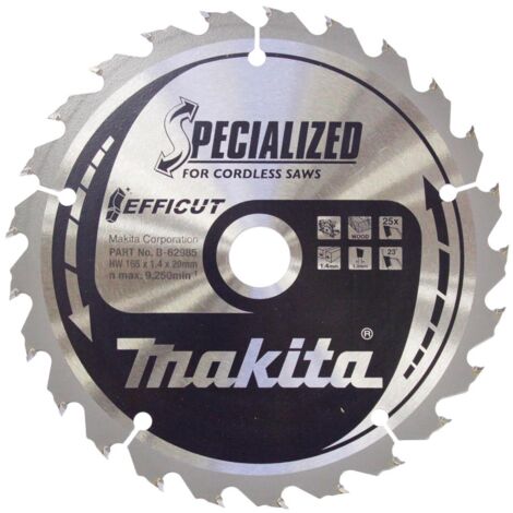 Makita – Disque de scie circulaire 165mm pour bois – Diamètre alésage 20mm – 25 dents Efficut – Coupe nette – B62985