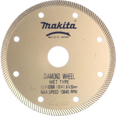 Makita – Disque diamant pour meuleuse 110 mm – Coupe à l'eau pour béton et marbre – Bord continu 20 mm – Épaisseur 2,0 mm - B-22034