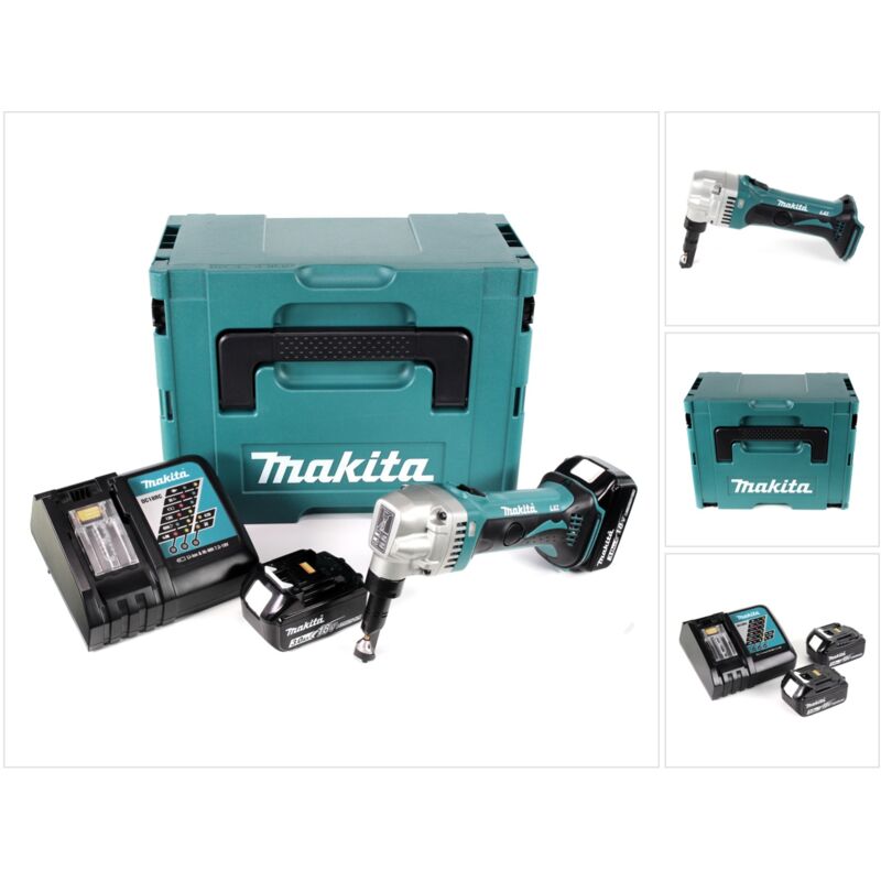 Makita - djn 161 rfj 18 v Grignoteuse sans fil + Coffret de transport Makpac + 2x Batteries bl 1830 3,0 Ah + Chargeur dc 18 rc
