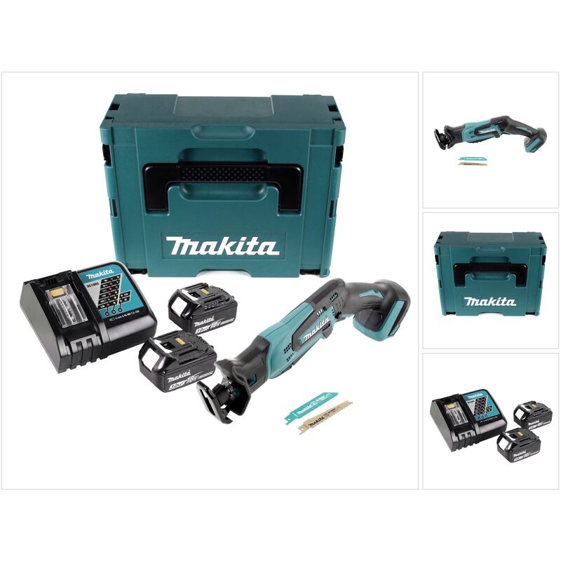 Djr 183 rfj Seghetto diritto a batteria 18V in valigetta Makpac + 2x Batterie 3,0 Ah + 1x Caricabatterie dc 18 rc - Makita