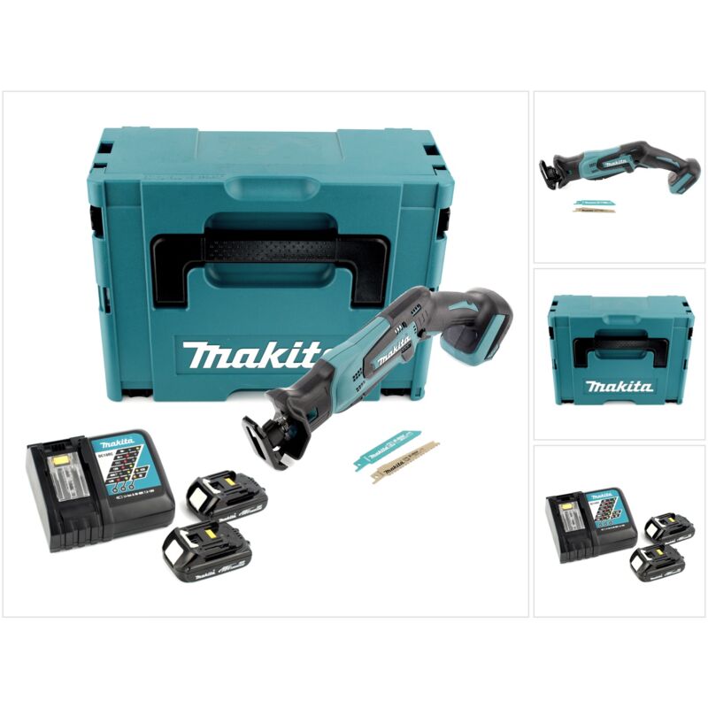 Makita DJR 183 RYJ Seghetto diritto a batteria 18V in valigetta Makpac + 2x Batterie 1,5 Ah + 1x Caricabatterie
