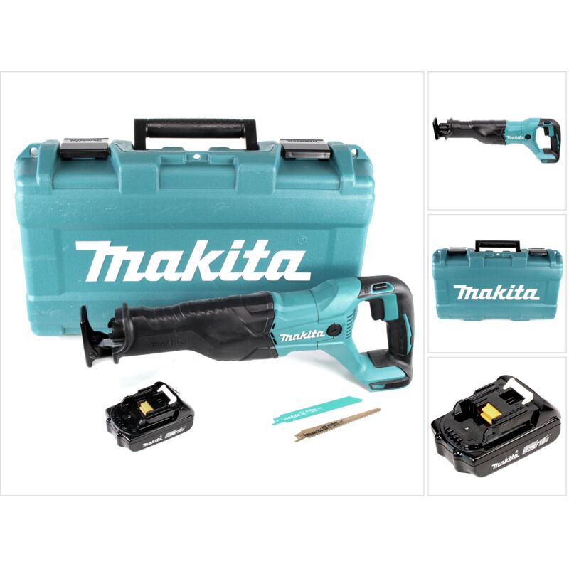 Makita DJR 186 Y1K Seghetto diritto a batteria 18V in valigetta da trasporto + 1x Batteria BL 1820 2,0 Ah - senza caricabatterie