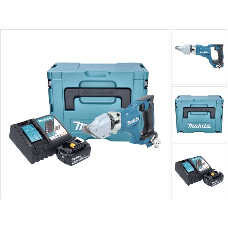 Makita DJS 200 RF1J cesoie per lamiera a batteria 18 V 2,0 mm senza spazzole + 1x batteria ricaricabile 3,0 Ah + caricatore + Makpac