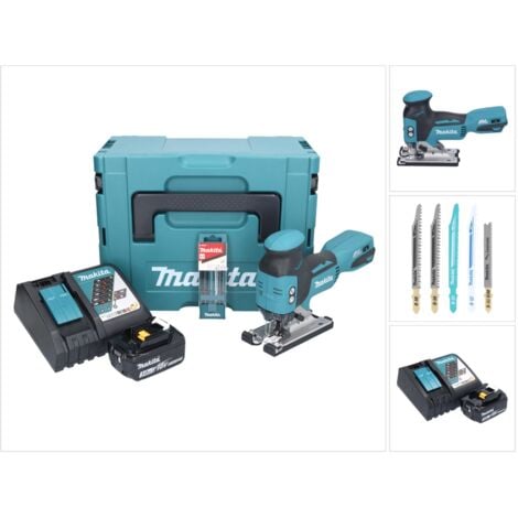 Makita DJV 181 RF1J Akku Stichsäge 18 V Brushless + 1x Akku 3,0 Ah + Ladegerät + 5 tlg. Stichsägeblatt Set + Makpac