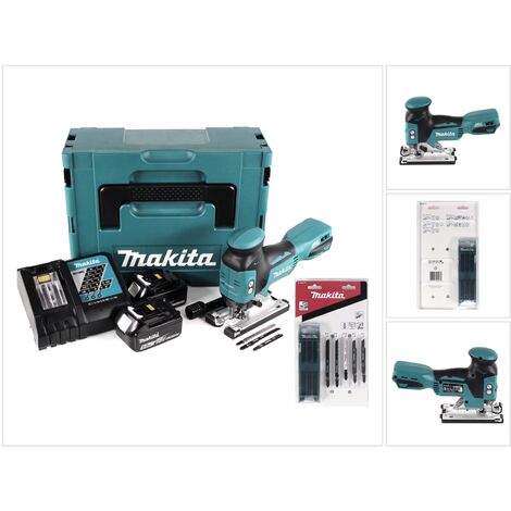 Makita DJV 181 RTJ Li-ion Scie sauteuse sans fil 18 V + 2x Batteries BL 1850 B 5,0 Ah + Chargeur Makita DC 18 RC + Assortiment Lames de Scie sauteuse Makita A ( B-44410 )