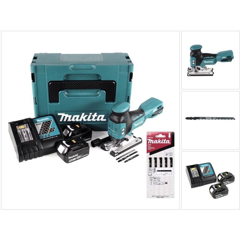 

Makita DJV 181 RTJ Sierra caladora a batería 18 V en Makpac 2 + 2x Batería BL1850 5,0 Ah + Cargador DC 18 RC + Juego de hojas de sierra de calar