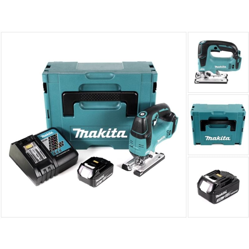 Makita DJV 182 RF1J Seghetto alternativo a batteria 18V / brushless in valigetta Makpac + 1x Batteria 3,0 Ah + Caricabatterie