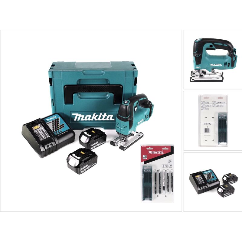 Makita DJV 182 RTJ Seghetto alternativo brushless a batteria 18V 26mm in valigetta Makpac + 2x Batterie BL1850B 5,0 Ah + Caricatore DC18RC + Makita