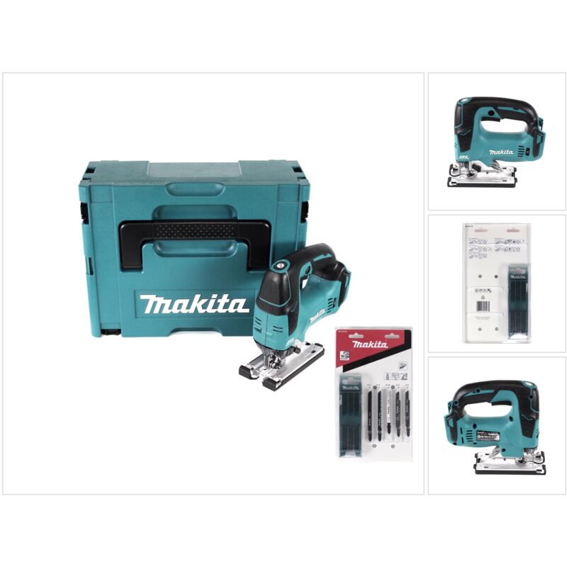 Makita DJV 182 ZJ Seghetto alternativo brushless a batteria 18V 26mm in valigetta Makpac + Makita Assortimento A di lame per seghetto alternativo (