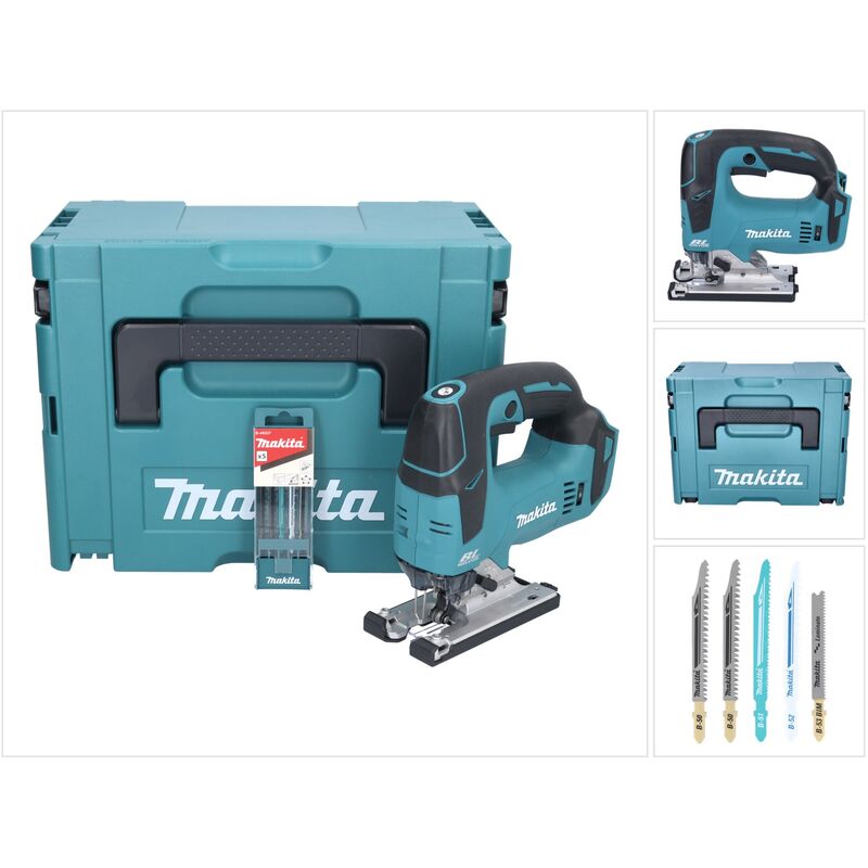 DJV182ZJ Scie sauteuse sans fil 18V Brushless + Coffret Makpac + Set de lames de scie sauteuse, 5 pcs. - sans batterie, sans chargeur - Makita