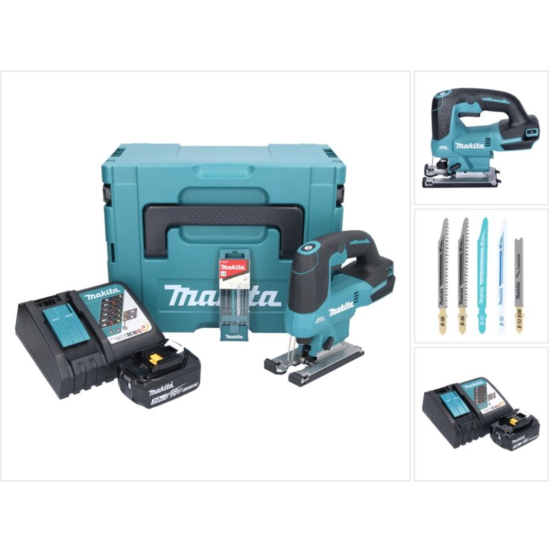 DJV184RF1J Scie sauteuse sans fil 18V Brushless + 1x Batterie 3,0 Ah + Chargeur + Coffret Makpac + Set de lame de scie sauteuse, 5 pcs. - Makita