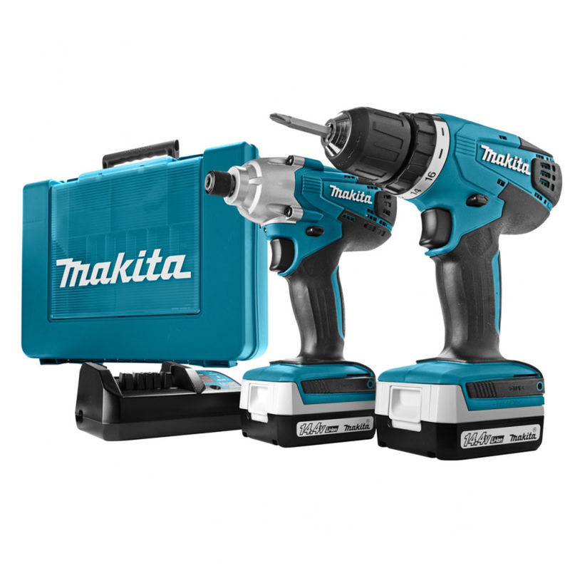 

Makita DK1497 14.4V taladro/atornillador (DF347) y juego de Atornillador de impacto (TD126) ( 2x baterías1.3Ah) en maletín