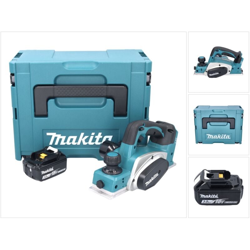 Dkp 180 F1J Rabot sans fil 18 v 82 mm + 1x batterie 3,0 Ah + Makpac - sans chargeur - Makita