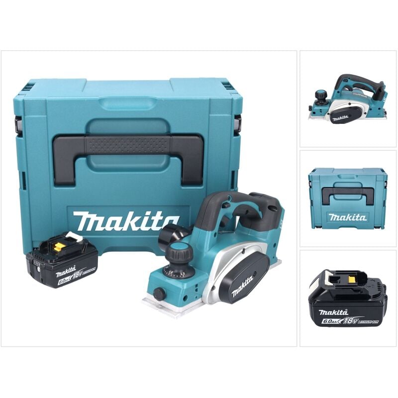 Image of Dkp 180 G1J Akku Hobel 18 v 82 mm + 1x Akku 6,0 Ah + Makpac - ohne Ladegerät - Makita