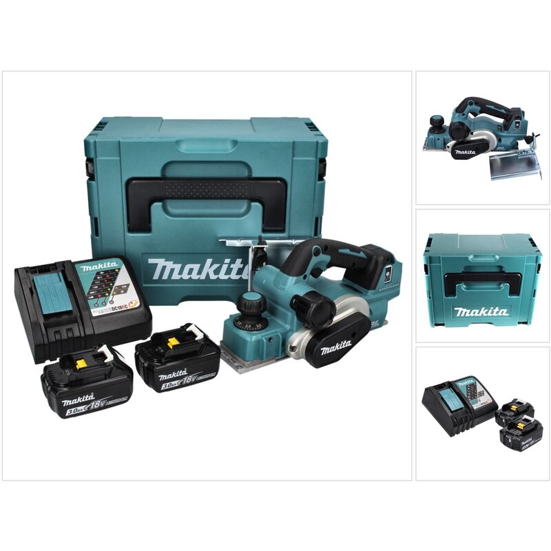 Makita DKP181RFJ Rabot sans fil 82mm 18V Brushless + 2x Batteries 3 0 Ah + Chargeur + Coffret Makpac - vue 2