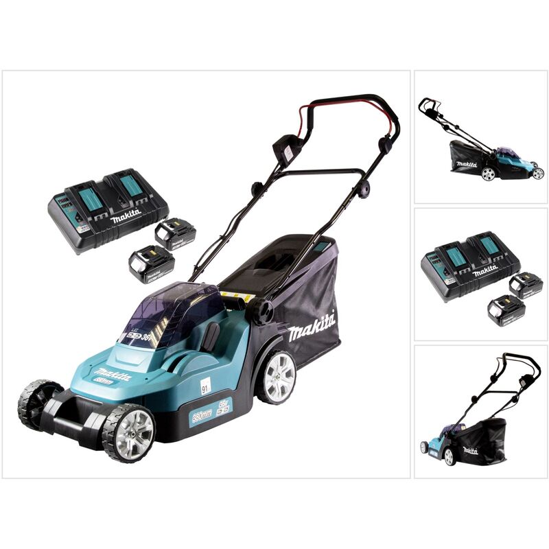 Dlm 382 PF2 batterie tondeuse 36 v ( 2x 18 v ) 38 cm 40 l + 2x batterie 3,0 Ah + double chargeur - Makita