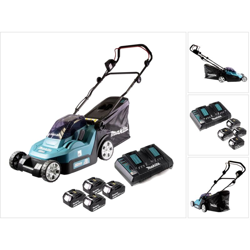 Dlm 382 PF4 batterie tondeuse 36 v ( 2x 18 v ) 38 cm 40 l + 4x batterie 3,0 Ah + double chargeur - Makita
