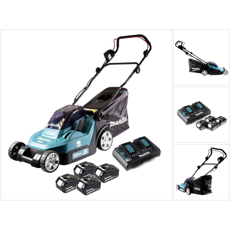 Dlm 382 PG4 batterie tondeuse 36 v ( 2x 18 v ) 38 cm 40 l + 4x batterie 6,0 Ah + double chargeur - Makita