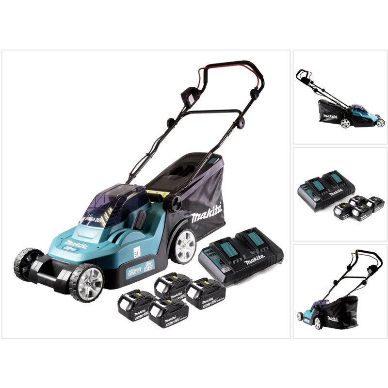Dlm 382 PT4 batterie tondeuse 36 v ( 2x 18 v ) 38 cm 40 l + 4x batterie 5,0 Ah + double chargeur - Makita