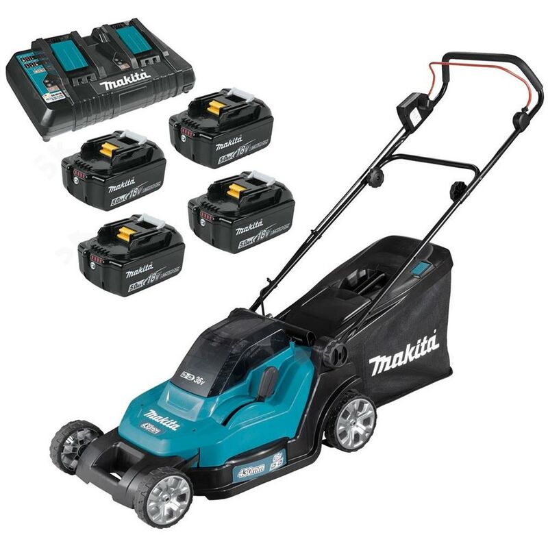 Makita Dlm432 Twin 18v 36v Lxt Cordless 43cm Lawn Mower Soft Start 4 X 5ah Makita Li Ion 1754