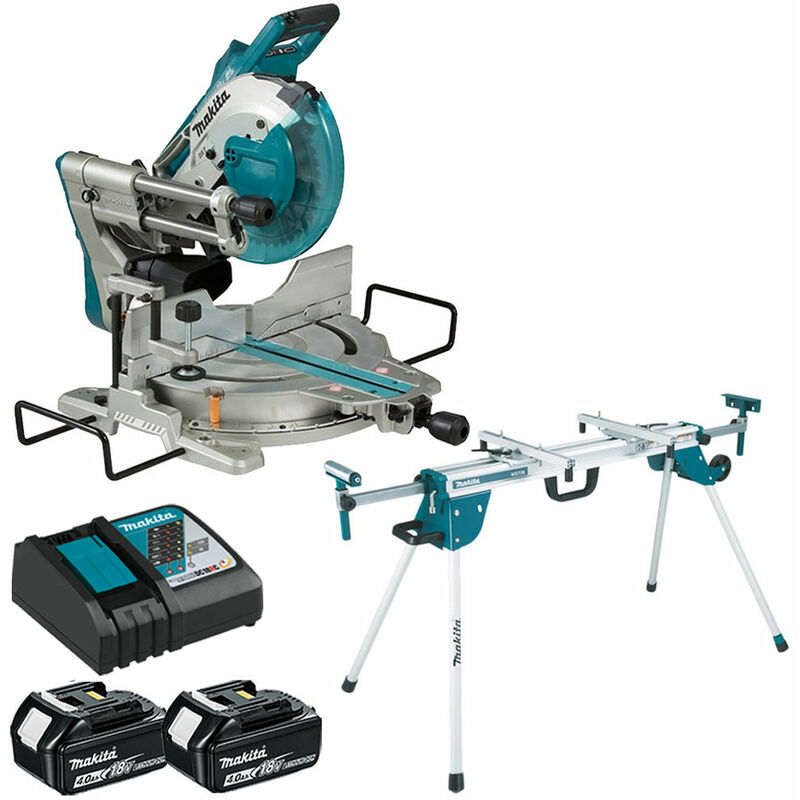 DLS110Z 18V/36V Brushless Mitre Saw with 2 x 4.0Ah Batteries Charger & Stand - Makita
