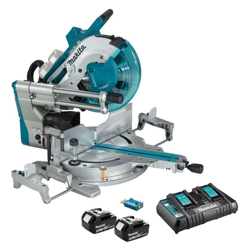 Troncatrice radiale 36V (2x18V) lxt Ø305 mm Makita con 2 batterie 18V 5.0Ah - caricabatterie - modulo aws - DLS211PT2U