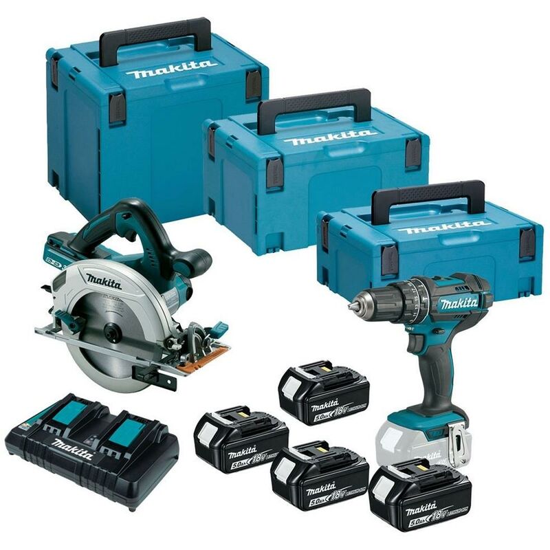 Makita DLX2140PTJ Twin 18v 36v 185mm DHS710Z Circular Saw + DHP482Z Combi Drill