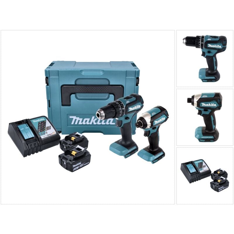Dlx 2283 tj Kit sans fil dhp 485 Perceuse-visseuse à percussion + dtd 153 Visseuse à chocs + 2x Batteries 5,0 Ah + Chargeur + Makpac - Makita