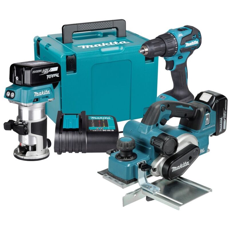 Makita DLX3193TJ 18v LXT 3PC Brushless Kit DKP181Z Planer DRT50 Router + DHP490Z