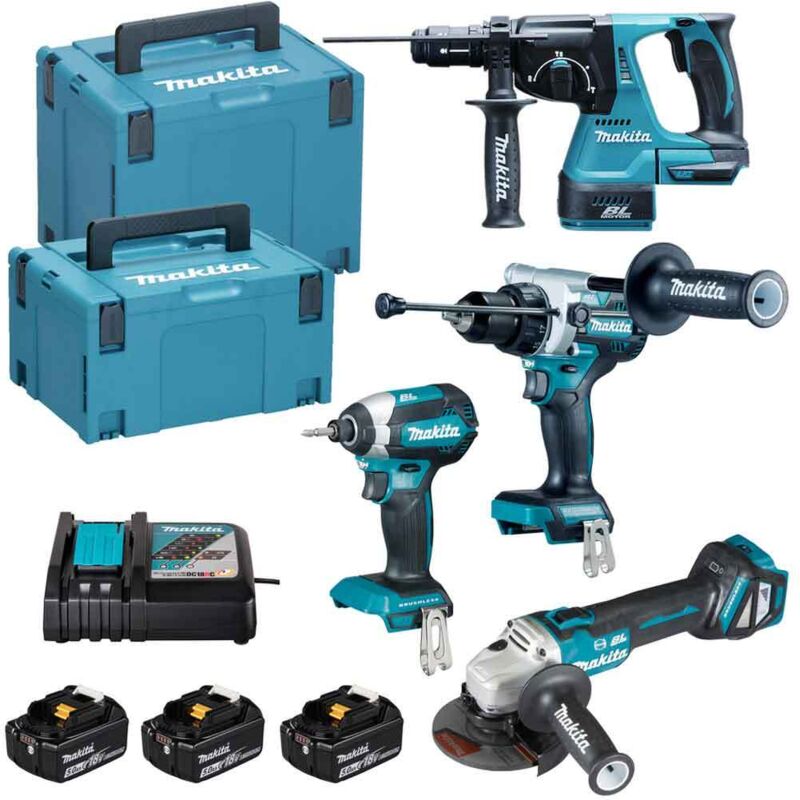 Makita DLX4192TJ Set avvitatori, tassellatore e smerigliatrice a batteria 18 V