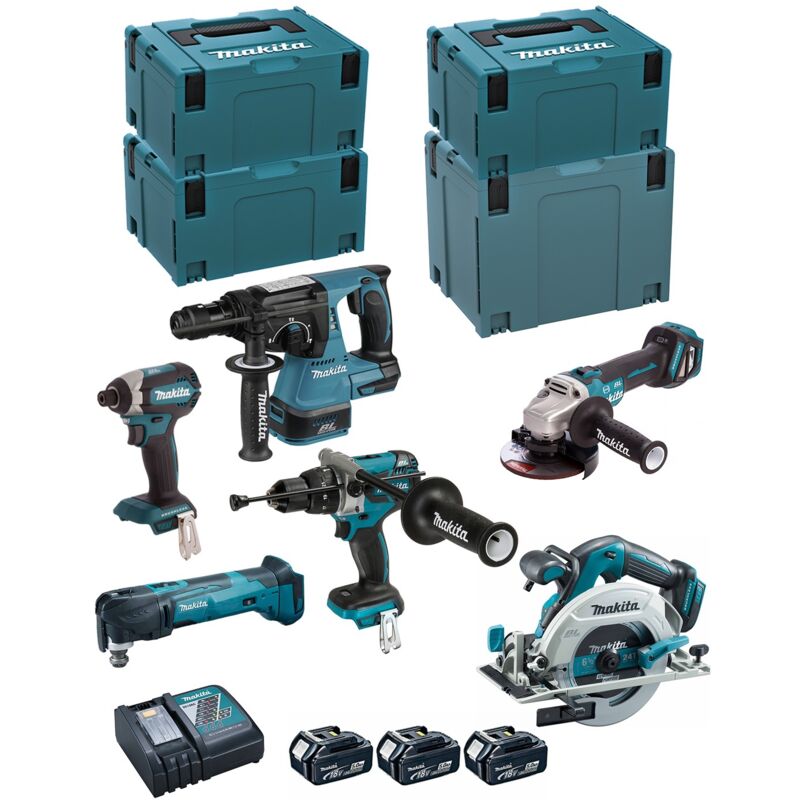 MAKITA Kit DLX6085TJ (DHR243 + DHP481 + DTD153 + DHS680 + DGA513 + DTM51 + 3 x 5,0 Ah + DC18RC + 3 x MAKPAC 3 + MAKPAC 4)