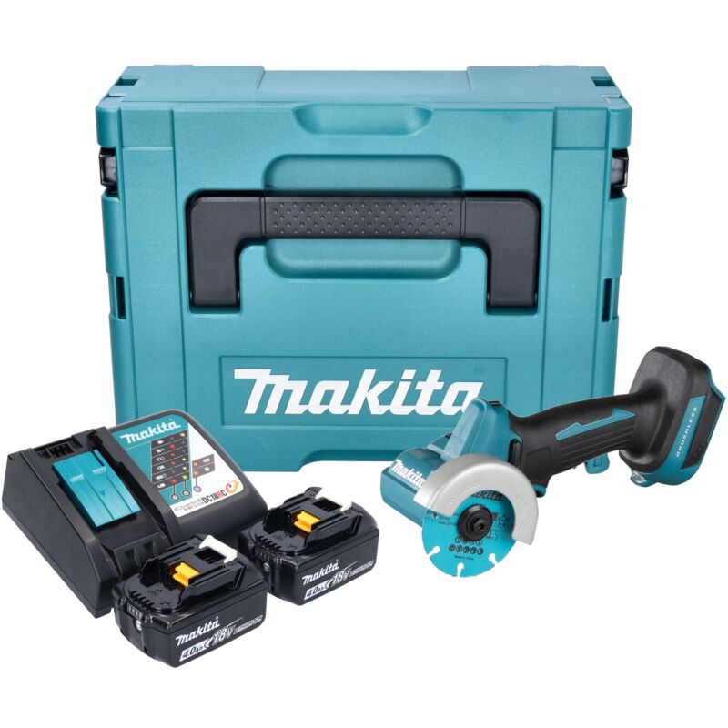 Dmc 300 rmj Meuleuse d'angle sans fil 18 v 76 mm Brushless + 2x batterie 4,0 Ah + chargeur + Makpac - Makita