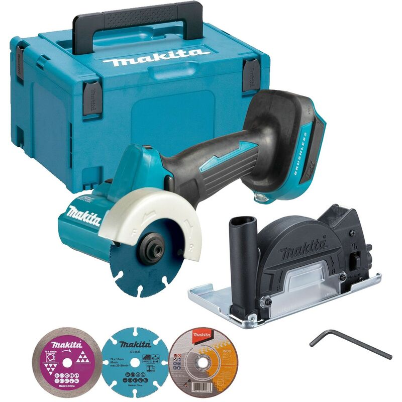 Makita DMC300Z 18V LXT Brushless 76mm Compact Cut Off Saw + 3 Blades + Makpac