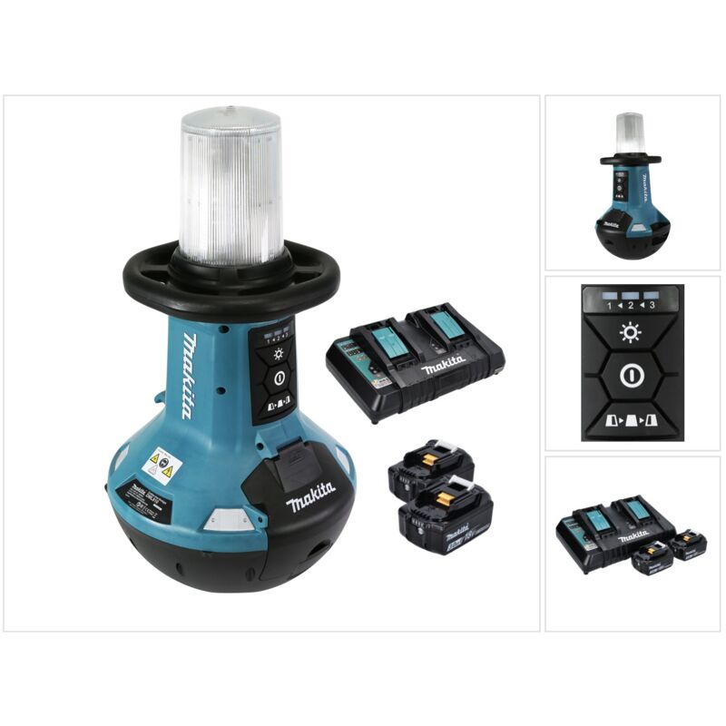Makita - Dml 810 Pf Akku Led Flächenlicht 18 / 36 V ( 2 X 18 V ) 5500 Lm Ip54 + 2x Akku 3, 0 Ah + Doppelladegerät