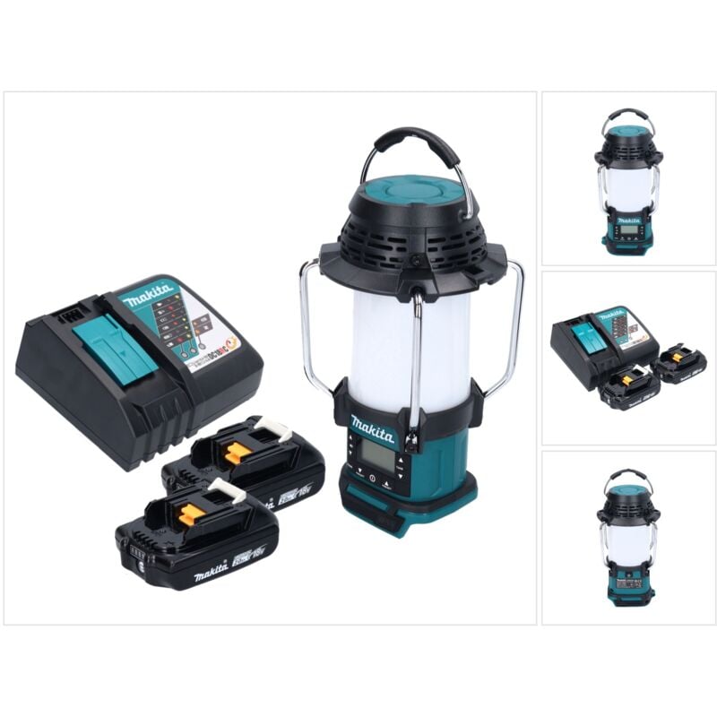 Dmr 055 ra Radio sans fil 18 v fm avec lanterne 360 Lampe de poche + 2x batterie 2,0 Ah + chargeur - Makita