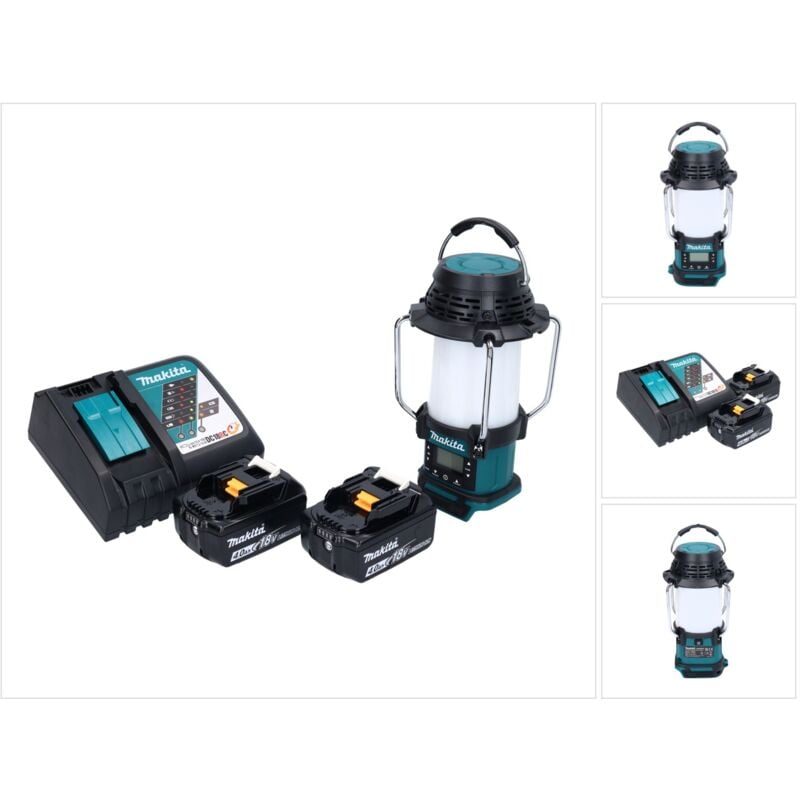 Dmr 055 rm Radio sans fil 18 v fm avec lanterne 360 Lampe de poche + 2x batterie 4,0 Ah + chargeur - Makita