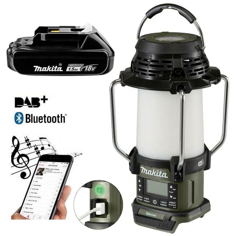 DMR056 18v lxt Digital dab Site Radio Bluetooth Camping Torch + Battery - Makita