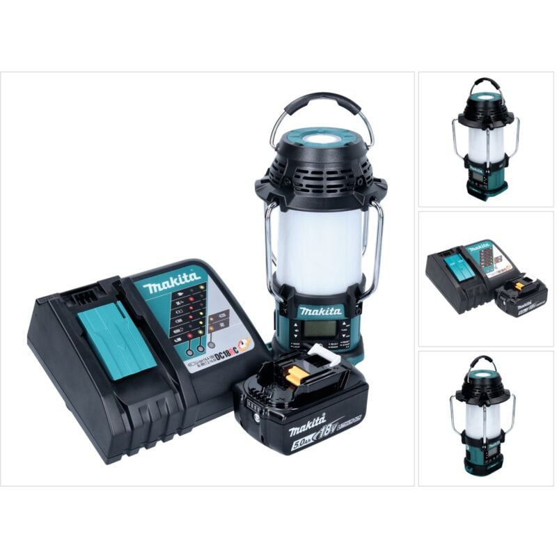 Makita - DMR056RT1 Radio de chantier sans fil fm/dab+ IP65 360° 18V avec lanterne + 1x Batterie 5,0Ah + Chargeur