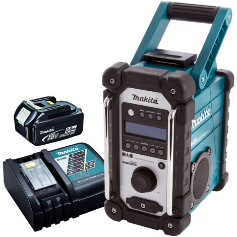 Makita DMR110 DAB/DAB+ 7.2V - 18V Blue Jobsite Radio with 1 x 5.0Ah Battery & Charger