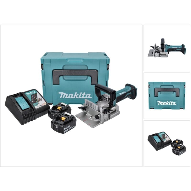 Makita - dpj 180 rfj Machine à rainurer sans fil 18 v 100 mm + 2x Batteries 3,0 Ah + Chargeur + Makpac