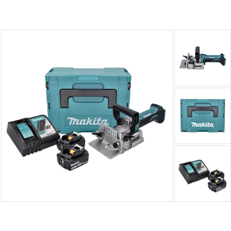 Makita DPJ 180 RMJ Fraiseuse rainureuse sans fil 18 V 100 mm + 2x batterie rechargeable 4,0 Ah + chargeur + Makpac