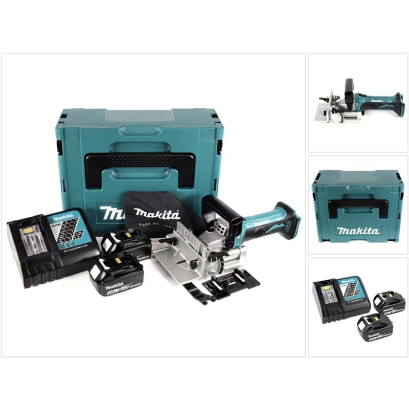 Makita - dpj 180 rmj Fresatrice intestatrice a batteria 18 v + 2 x Batterie 4,0 Ah + Caricabatterie + Valigetta Makpac