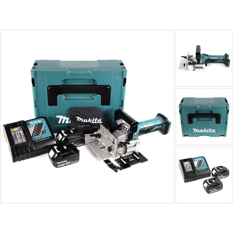 Makita - dpj 180 rtj Fraiseuse à rainurer sans fil, 18 v Li-Ion + 2x Batteries 5,0 Ah + Chargeur + Makpac