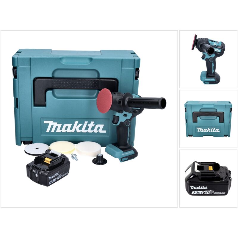 DPV300F1J Polisseuse sans fil 18 v - 50 / 80mm - Brushless + 1x Batterie 3,0 Ah + Coffret Makpac - sans chargeur - Makita