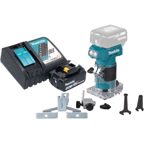 Makita DRT 52 RT1 Fraiseuse de bords sans fil 18 V 6 mm Brushless + 1x batterie 5,0 Ah + chargeur