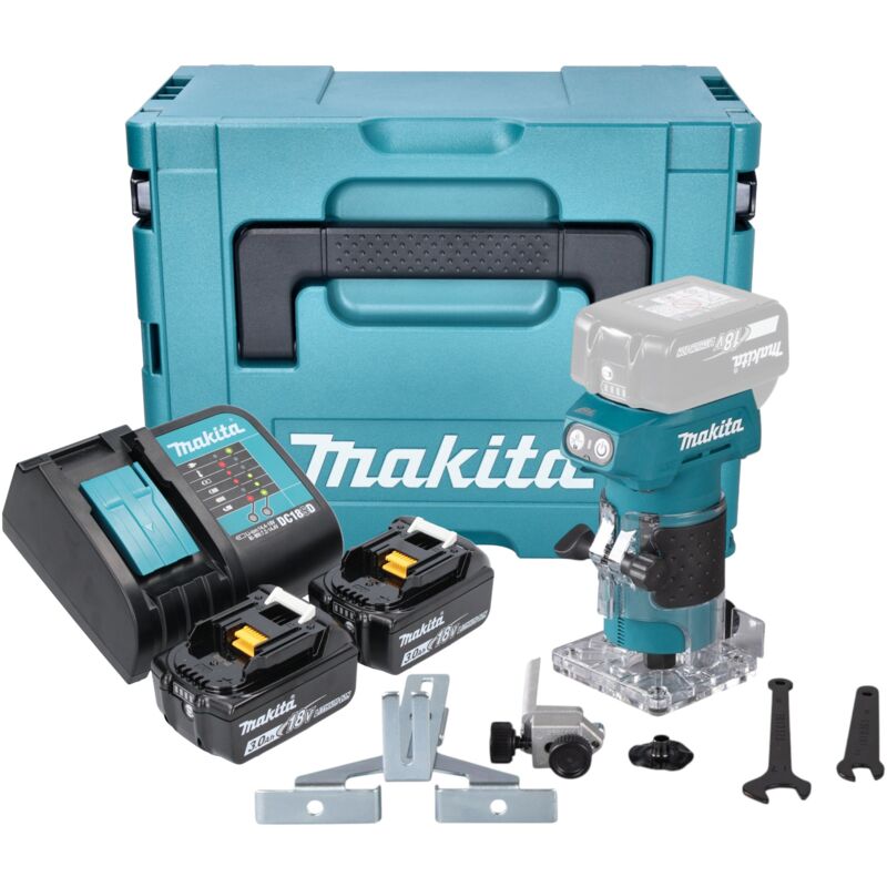 Makita Drt 52 Sfj Akku Kantenfräse 18 V 6 Mm Brushless + 2x Akku 3, 0 Ah + Ladegerät + Makpac