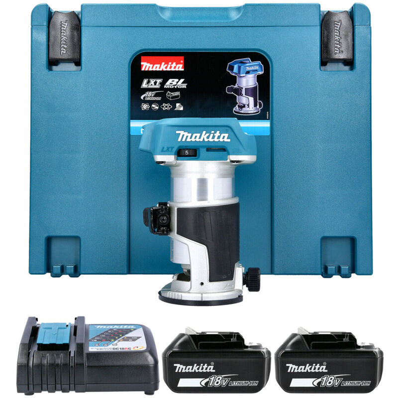 Makita - DRT50 18V Cordless Brushless Router/Trimmer With 2 x 5.0Ah Batteries, Charger & Case