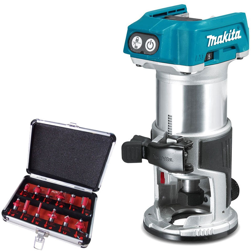 Image of DRT50ZX4 18V lxt Brushless Router Trimmer with 1/4' 12 Piece Cutter Set - Makita
