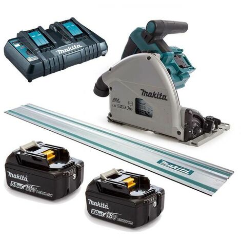 Makita DSP600PT2J1 Batterie Li-Ion 36V (2x 18V) Kit de scie plongeante (2x batterie 5.0Ah) dans Mbox, y compris rail de guidage - 165 x 20 mm - sans balais