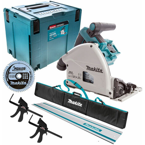 Makita DSP600ZJ 36V Brushless 165mm Plunge Saw with 1x1.5m Guide Rail+Clamp+Bag+Blade